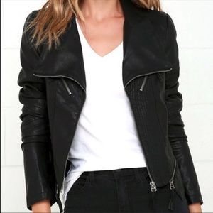 Lulus Black Vegan Leather Jacket Size: Large